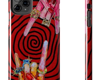 FUNKY HANDS Though Phone Case Psychedelic Hands Trippy Spiral Design with Illustrated Fingers and Rings Bold Pop Art  for iPhone & Samsung