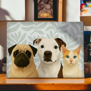Retrato moderno de gato personalizado, arte minimalista digital o impreso, decoración mural elegante y actual