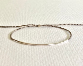 gray thread Bracelet with Sterling Silver tube - adjustable