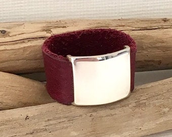 Sterling silver Belt buckle leather ring size 6