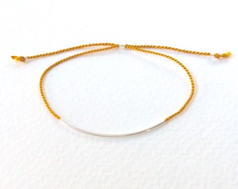 Gold/Yellow thread Bracelet with Sterling Silver tube - adjustable