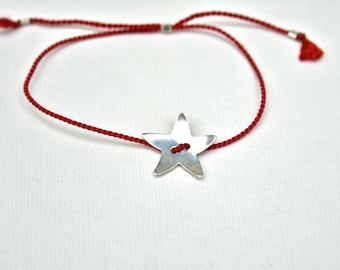 Red Silk thread bracelet with Sterling Silver Star - adjustable