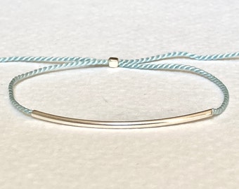 Turquoise blue thread Bracelet with Sterling Silver tube - adjustable