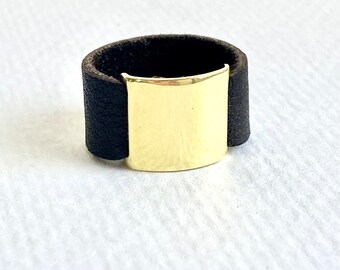 Brass and leather buckle ring