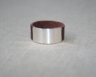 Brushed sterling Silver Bar ring -Size 7