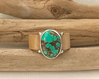 Turquoise sterling zilver & lederen band ring