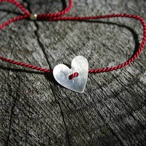 Red silk thread bracelet with  Sterling Silver heart - adjustable