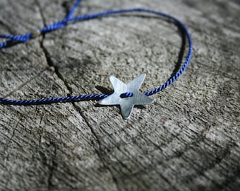 Blue Silk thread bracelet with Sterling Silver Star - adjustable