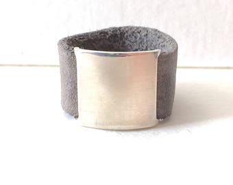 Sterling silver leather belt buckle ring size 8