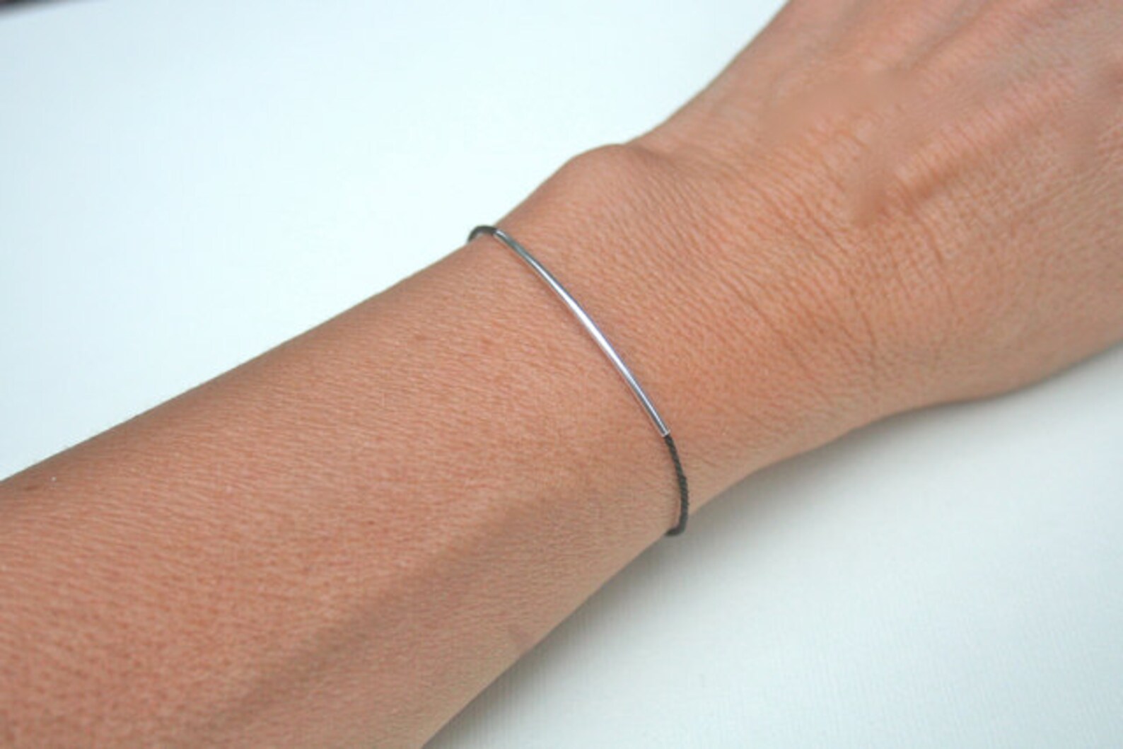 Black thread bracelet - silver buckle main image 1