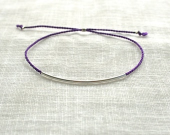 Purple thread Bracelet with Sterling Silver tube - adjustable