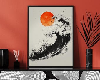 Add bold, modern elegance to your space with this striking ink wave and sun print. Inspired by Japanese sumi-e with a SoCal soul.