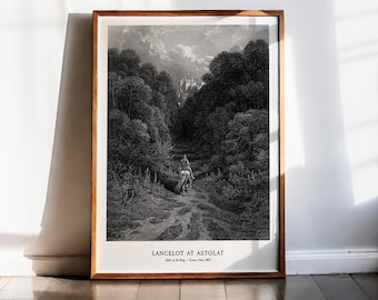 Gustave Dore Lancelot Print, King Arthur Art, Astolat Castle Poster, Antique Gothic Landscape, Idylls of the King, Medieval Art