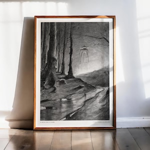 Tripode marziano nel bosco H.G. Wells La guerra dei mondi 1906 Stampa Henrique Alvim Correa Foresta gotica Dark Academia Fantascienza Arte murale