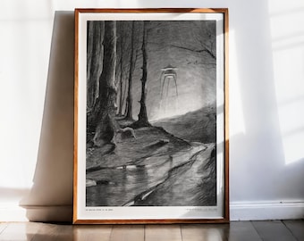 Martian Tripod in the Woods H.G. Wells War of the Worlds 1906 Print Henrique Alvim Correa Gothic Forest Dark Academia SciFi Wall Art