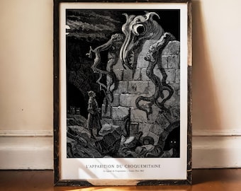 Gustave Dore-tryck, Spökmannen, Monstret, Mörk fantasikonst, Kuslig väggkonst, Surrealism, Skräckdekor, Kuriositeter, 1863