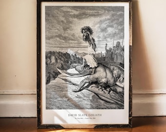 Gustave Dore David Goliath Print, Macabre Wall Art, Dark Academia Decor, Antique Engraving, Gothic Home Decor, Classical Fine Art