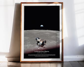 Apollo 11-tryck, jord- och månposter, NASA-väggkonst, månlandare, rymdhistorisk konst, vintagefotografi, 1969