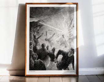 War of the Worlds Print, H.G. Wells, Alvim Correa 1906, Martian Heat Ray Attack, Sci-Fi Antique Illustration, Vintage Alien Invasion Decor