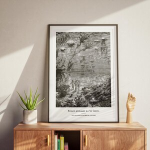 May include: Black and white framed print of an underwater scene with figures and marine life. The artwork features detailed illustrations of jellyfish, coral, and other aquatic elements. The text at the bottom reads "PAYSAGE SOUS-MARIN de l'&Icirc;le Crespo".