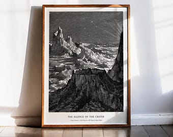 Lunar Landscape Print, Camille Flammarion, Vintage Astronomy, Moon Wall Art, Dark Academia Decor, Celestial Engraving, Crater Poster, 1884