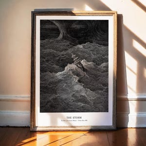 Gustave Dore Print, The Storm, Ancient Mariner, Ship in Rough Sea, Giant Waves, Moody Ocean, Dark Academia, Nautical Decor, 1876