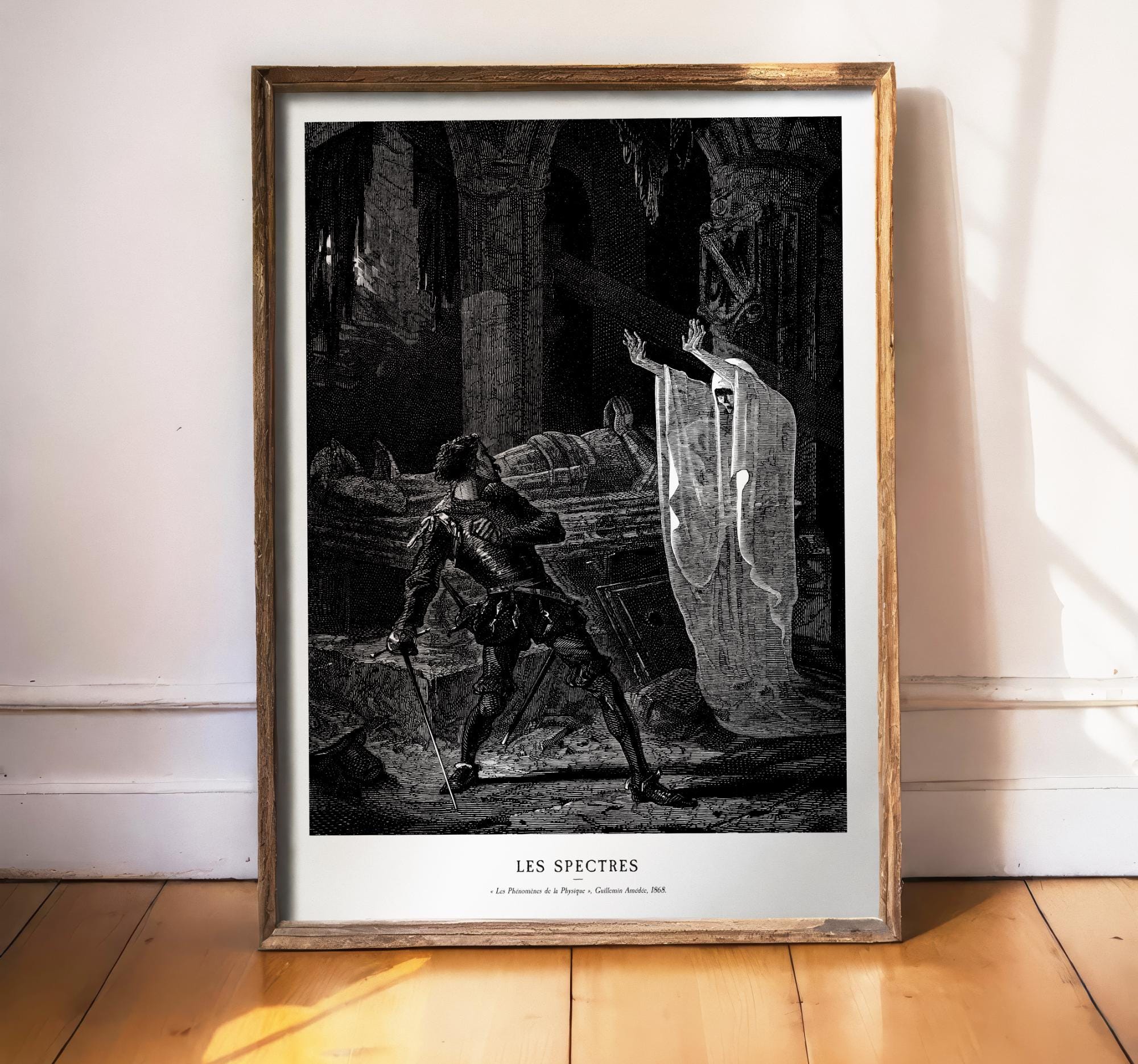 Ghost and Knight Print, Gothic Wall Art, Haunted Castle, Dark