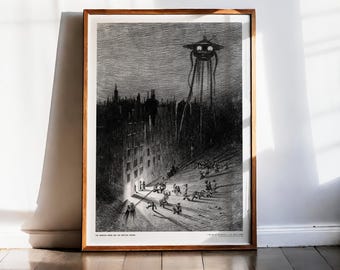 War of the Worlds Print, H.G. Wells, Alvim Correa 1906, Drunken Crowd Martian Tripod, Sci-Fi Antique Illustration, Vintage Sci Fi Decor