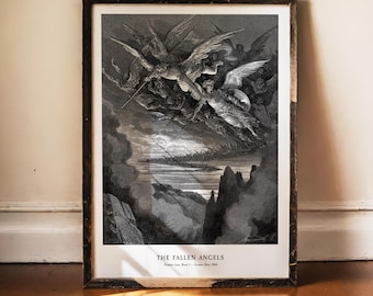 Gustave Dore Fallen Angels Print, Paradise Lost Art, John Milton Engraving, Gothic Wall Decor, Dark Academia, Satan Army, Fine Art 1866