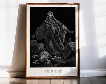 Gustave Doré-tryck, Skriet, Skräckens rop, Grotesk konst, Monstertryck, Mörk fantasi, Udda dekor, Skrikkonst, 1863