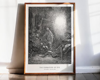 Gustave Dore Formation Eve Print, Dark Academia Decor, Antique Engraving, Biblical Wall Art, 19th Century Fine Art, Vintage Romanticism