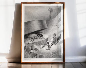 War of the Worlds Print, H.G. Wells, Alvim Correa 1906, Martian Cylinder Opening, Sci-Fi Antique Illustration, Vintage Alien Invasion Decor
