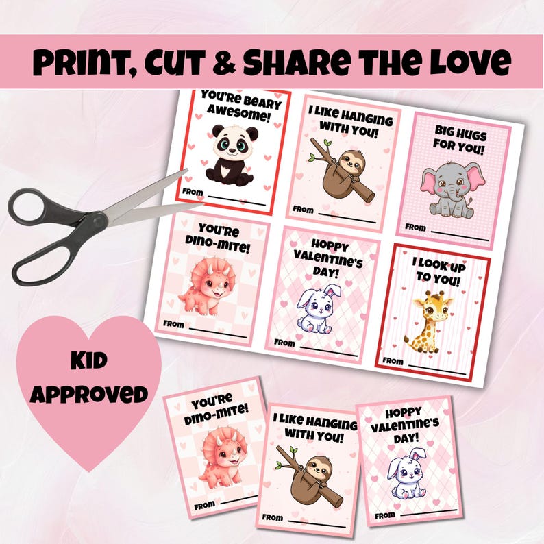 Animal Valentine Cards for Kids | Printable Classroom Valentines ...