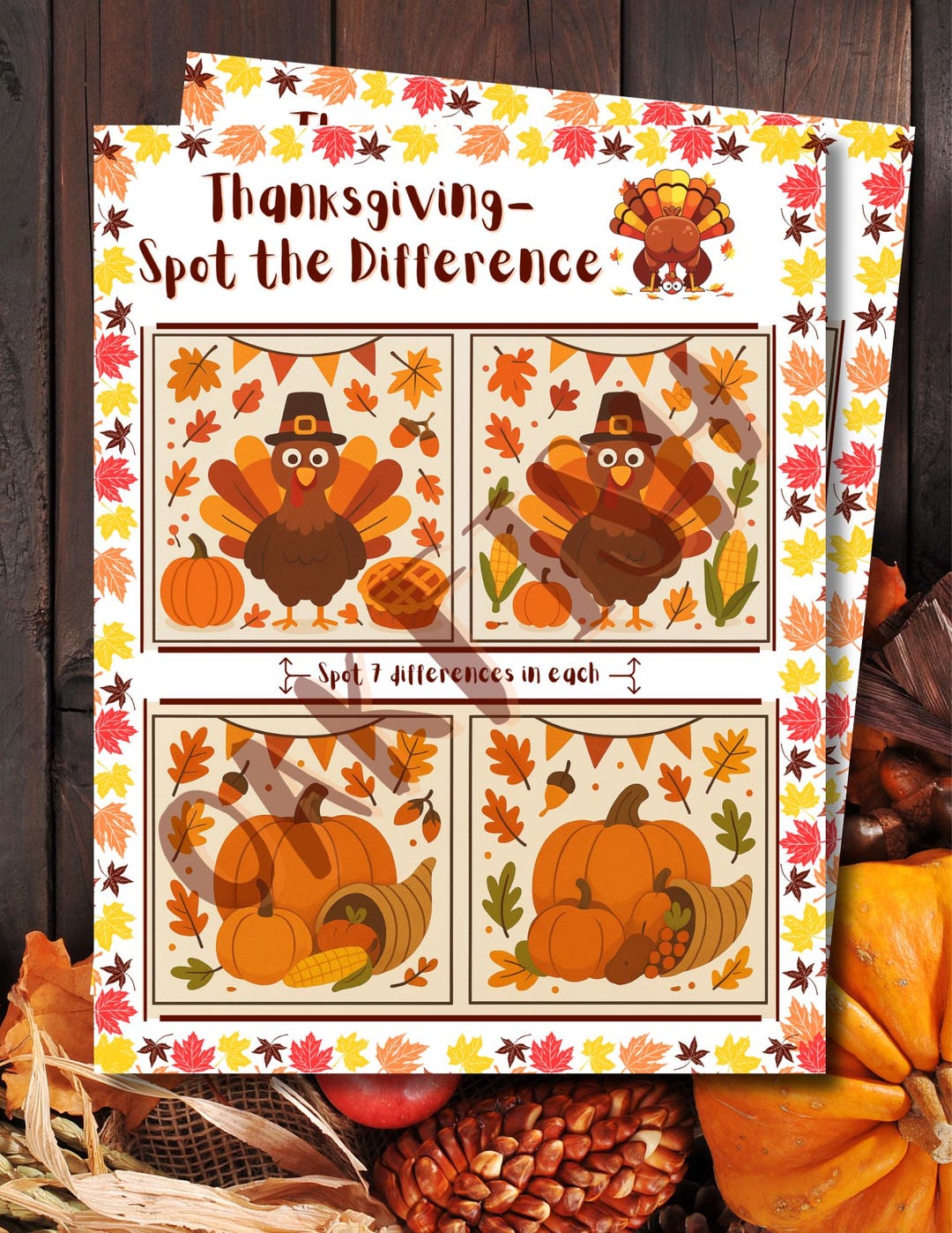 Thanksgiving Spot the Difference Game for Kids - Instant Download ...