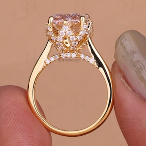 Promise Victorian Intense Pink Engagement Ring, 3.0 Ct Radiant Lab Diamond Anniversary Ring, Hidden Halo Pave Set Ring, Bridge Pave Set Ring