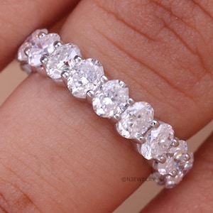 4.0mm Oval Cut Diamond Full Eternity Wedding Band: Solid Gold Lab Grown Eternity Band, Stackable Anniversary Gift for Her, Promise Gift
