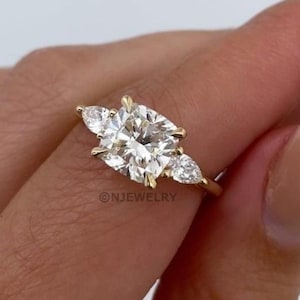 2 Carat Lab Grown Diamond Engagement Ring: Square Cushion Cut Three Stone Trilogy