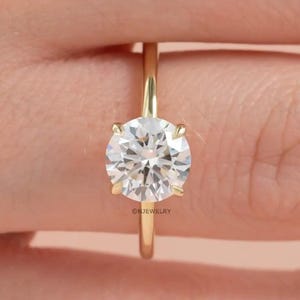 2.00 Carat E-VVS2 Round Cut Lab Grown Diamond Solitaire Ring, 14K Yellow Gold Hidden Halo Engagement Ring, Perfect Proposal Ring for Her