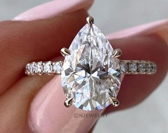 2.5 CT Pear Cut Lab Grown Diamond Hidden Halo Engagement Ring, 14K Gold IGI Certified Pear Diamond Ring For Women, Promise Ring for Her