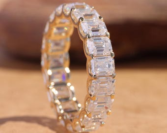 4.50 mm Emerald Cut Full Eternity Wedding Band, EF VS CVD Diamond Bridal Band, 5.5 ctw Emerald Cut Stackable Band, Anniversary Gift for Her