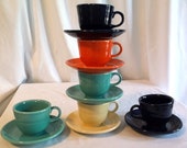 Fiesta Tea Cup and Saucer set Price is for 1 cup and saucer set Turquoise Cream Dark Blue and Orange