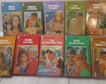 Vintage 80&#39;s 90&#39;s Lots  10 Colorful HARLEQUIN ROMANCE books buy 1 lot or all 5 Sequential order all lots are unique Estate Collection J Lots
