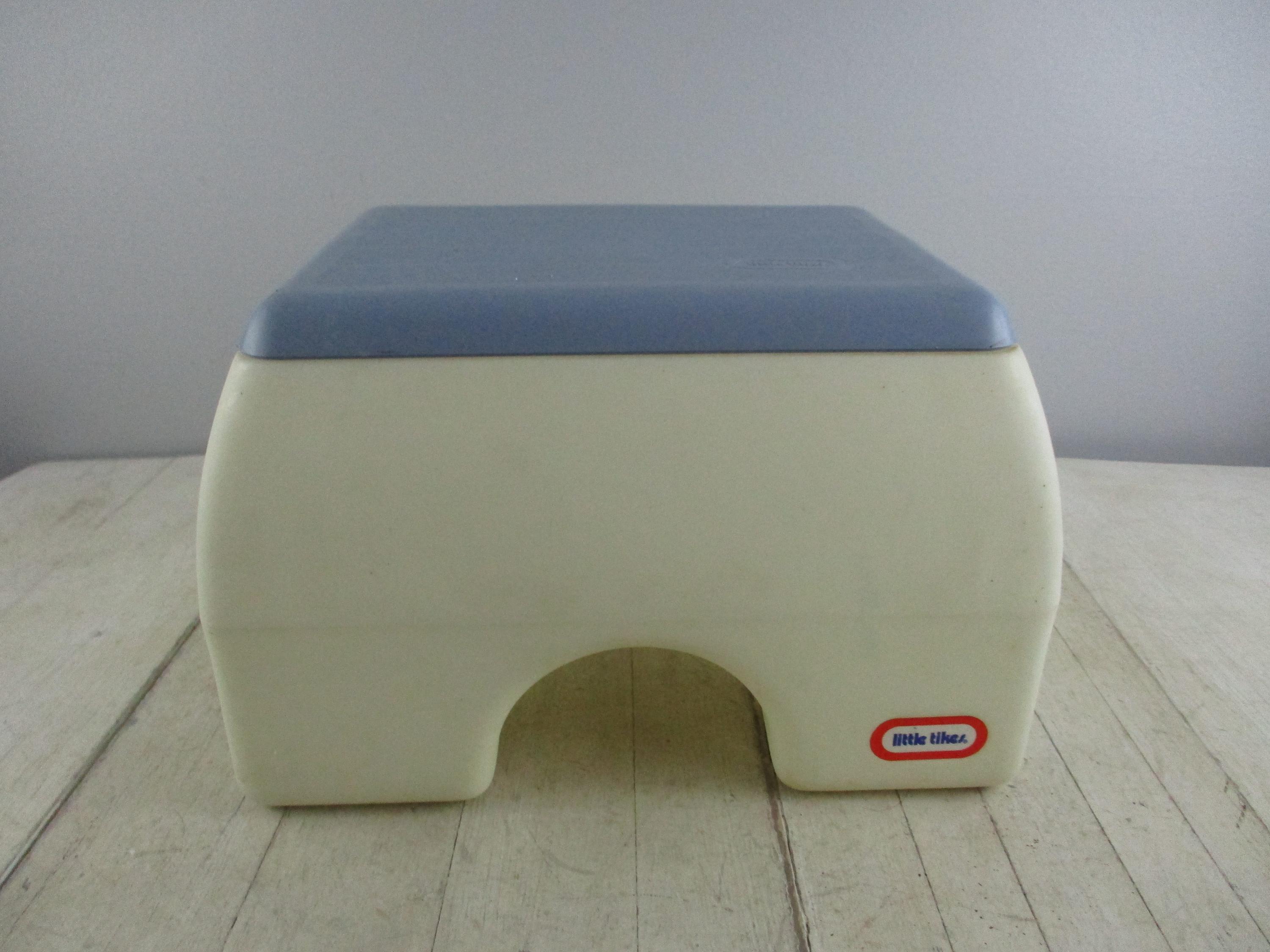vintage 1980 s or 1990 s Little Tikes Child Sized Plastic Step Stool Blue and White Sturdy step stool for children
