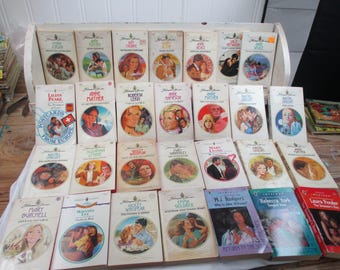 Lot of 25 Vintage Harlequin Presents books 1980's 1990's paperback romances and 3 Harlequin Intrigue Violet Winspear Anne Mather
