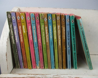 Vintage 1960's, 1970's, 1980's Lot of 17 Colorful HARLEQUIN ROMANCE books Jane Donnelly, Rebecca Stratton, Jean S. MacLeod