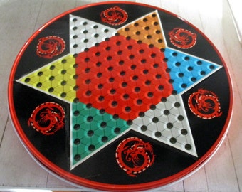 Vintage Ohio Art tin Chinese Checkers and Checker board on the other side