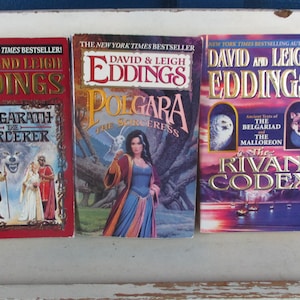 Vintage Sci-Fi Paperback lot of 3 Books by David and Leigh Eddings Belgarath the Sorcerer, Folgara and The Rivan Codex Del Rey 1995 -99