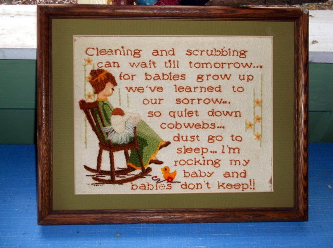 Vintage Needlepoint for Nursery Cleaning and Scrubbing can Etsy