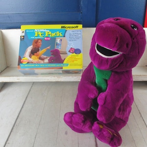 Barney rocznik 1997 ActiMates Barney NIE DZIAŁA 13" wysokości Pluszowy z zapieczętowanym Acti Mates PC Pack Lyons Group Microsoft