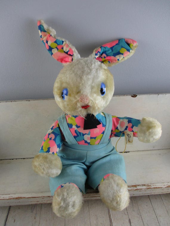  OriginalBashfulSunshineBunnyうさぎ Vintage Gund J. Swedlin Bunny Rabbit Flower Power Fabric 1960's or